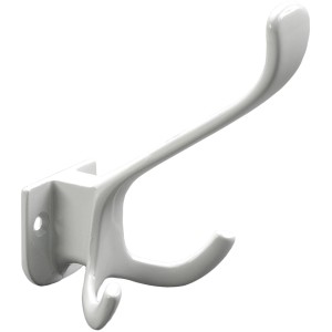 Weißer Hettich Hut- und Mantelhaken aus Zinkdruckguss, 108x66x98 mm.