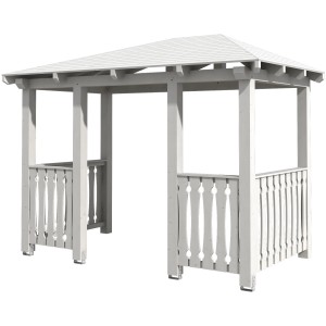 Weißes Skan Holz Haustür-Vordach Wismar 8 aus lasiertem Fichtenholz, 357x192 cm.