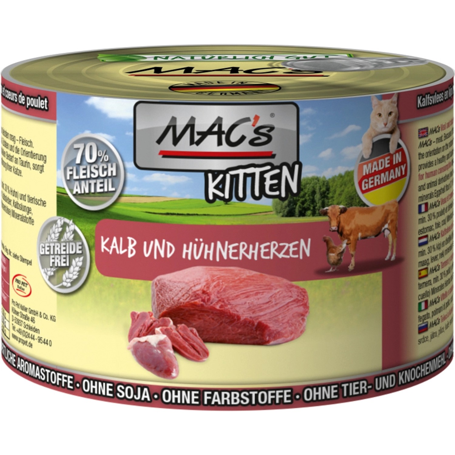 Mac's Katzen-Nassfutter Kitten Kalb und Hühnerherzen 200 g