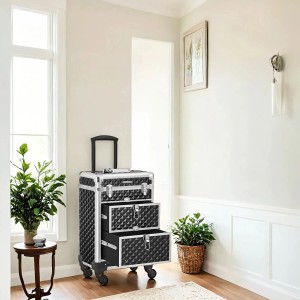 Schwarzer Songmics Kosmetikkoffer Graice mit Rollen, Aufbewahrungsbox mit Aufklappsystem und Fächern.