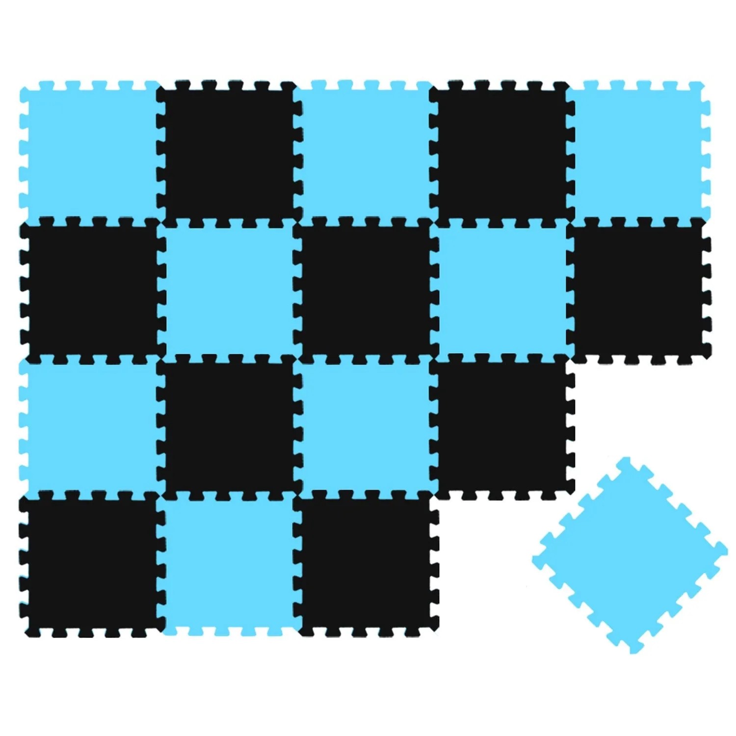 LittleTom Baby & Kinder Puzzlematte 30 x 30 cm 18 Stück Schwarz & Hellblau