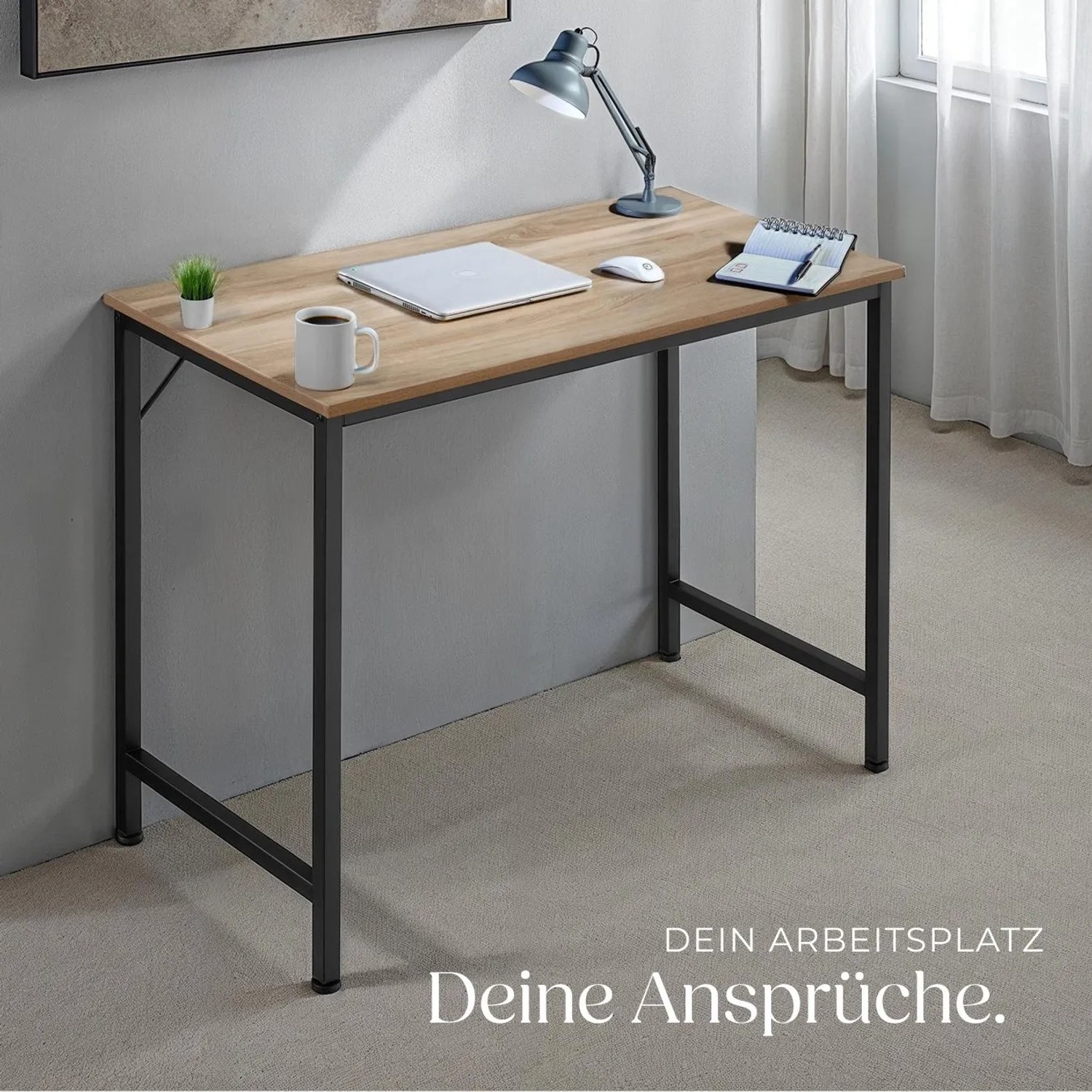 Tectake Schreibtisch Jenkins im Industrial Style mit Holz Eiche Sonoma und Stahl Gestell.