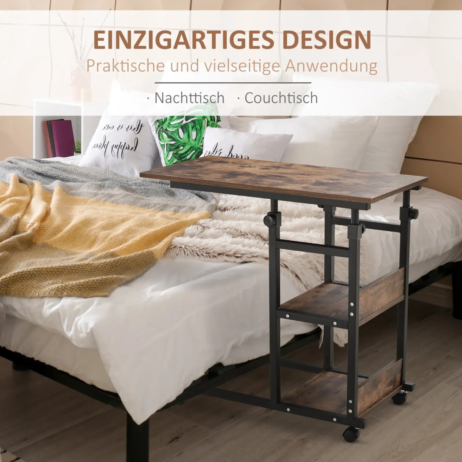 HOMCOM Beistelltisch mit Rollen Höhenverstellbar 80x40x72-82 cm kaufen bei OBI