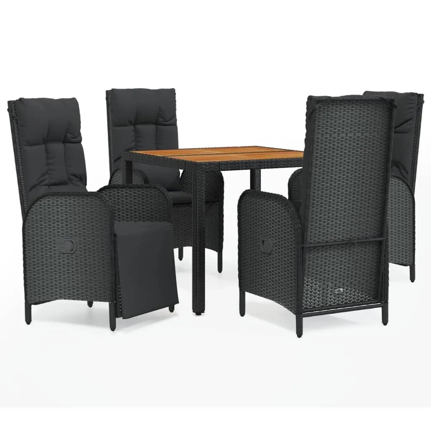 vidaXL 5-Tlg Garten-Essgruppe mit Kissen Schwarz Poly Rattan 3185080