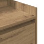 Nachttisch in Artisan-Eiche: Detail der Holzwerkstoff-Oberfläche und oberer Schublade.