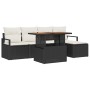 Schwarzes 6-tlg. vidaXL Garten-Sofa-Set aus Poly Rattan mit Tisch und Stauraum.
