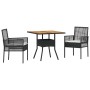 Schwarze 3-tlg. vidaXL Garten Essgruppe aus Poly Rattan mit Tisch und zwei Stühlen.