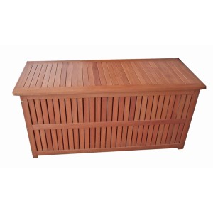 DELUKE Auflagenbox BRUNO mit Folieninnentasche Braun Eukalyptus Gartenbox Aufbewahrungsbox Kissenbox Gartentruhe Outdoor