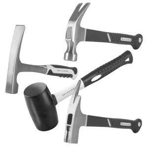 STAHLWERK Hammer Set, 4-teilig: Klauenhammer, Maurerhammer, Latthammer und Gummihammer.