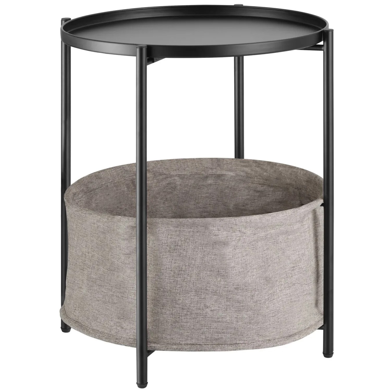 Tectake Beistelltisch Canterbury Stahl und Polyester Rund Mit Abnehmbarer Ablage  45 50 x 45 50 x 53 cm Schwarz