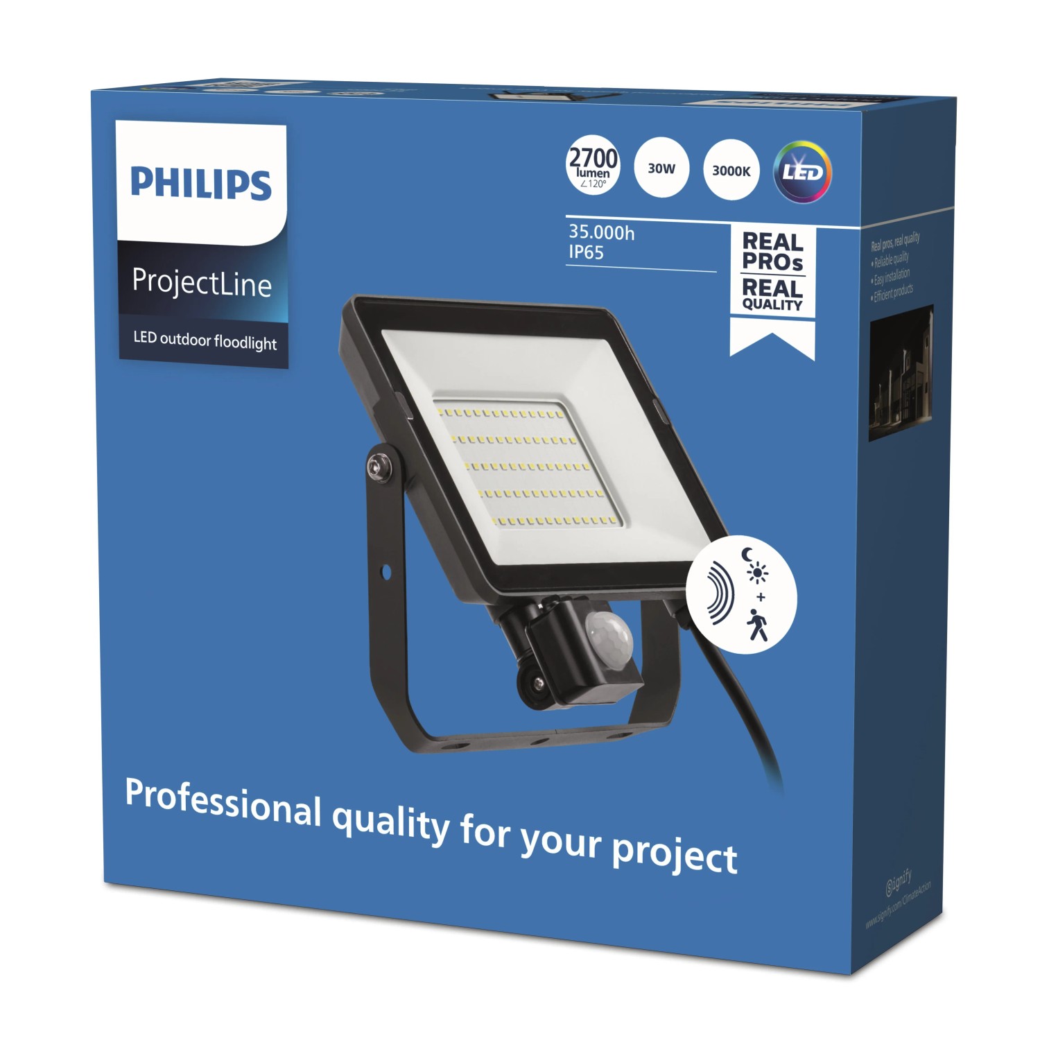 Philips Flutlicht Sensor Projectline 30W im Karton. LED Außenstrahler mit Bewegungsmelder.