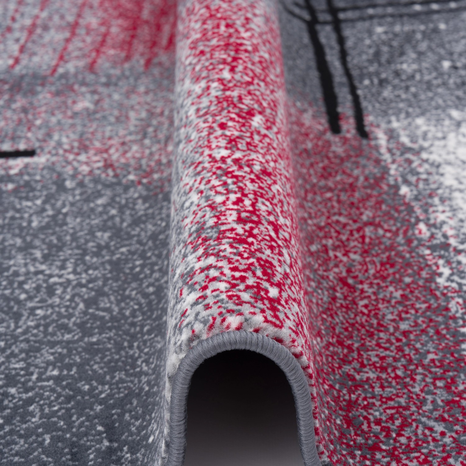 Detailansicht: Roter Designer Teppich mit Verlauf, 140x200cm, Kurzflor.