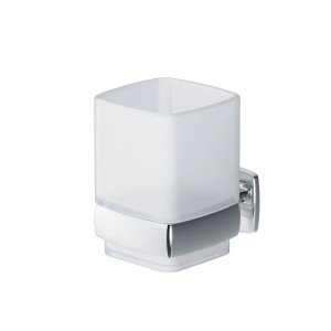 AM.PM Zahnbürstenhalter Gem Chrom mit Wandhalterung, eckiger Zahnputzbecher aus satiniertem Glas.