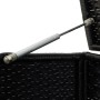 Detailansicht: Gasdruckfeder der schwarzen VidaXL Gartenbox aus Poly Rattan.