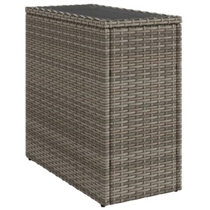 Grauer vidaXL Garten-Beistelltisch mit Glasplatte, Rattan-Optik, 58x27,5x55 cm.