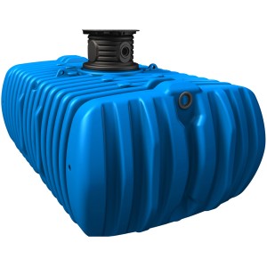 Blauer 4rain Flachtank Flat XL 7000 l für die Regenwassernutzung im Garten.