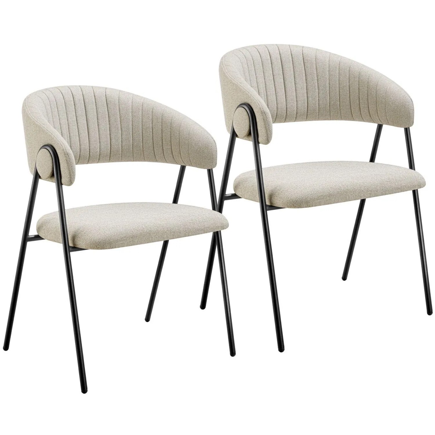 Tectake Armlehnstuhl Bedano Webstoff Gepolstert Durchgehende Lehne In C Form Mit Steppmuster 2Er Set 58 X 60 X 85 Cm Greige
