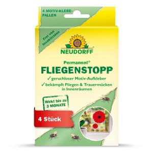 Neudorff Klebefalle Permanent Fliegenstopp mit Motiv, 4 Stück. Fliegenfalle für Fenster im Innenbereich.