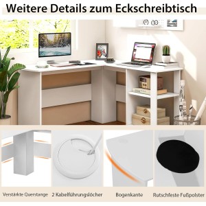 Costway Schreibtisch L-Form Ecktisch Computertisch Weiß