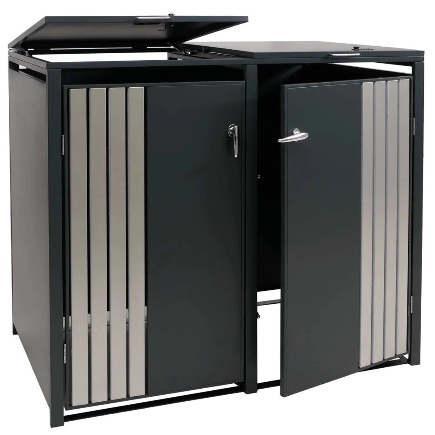 MCW 2er-Mülltonnenverkleidung O67 Anthrazit Edelstahl 122x132x84cm