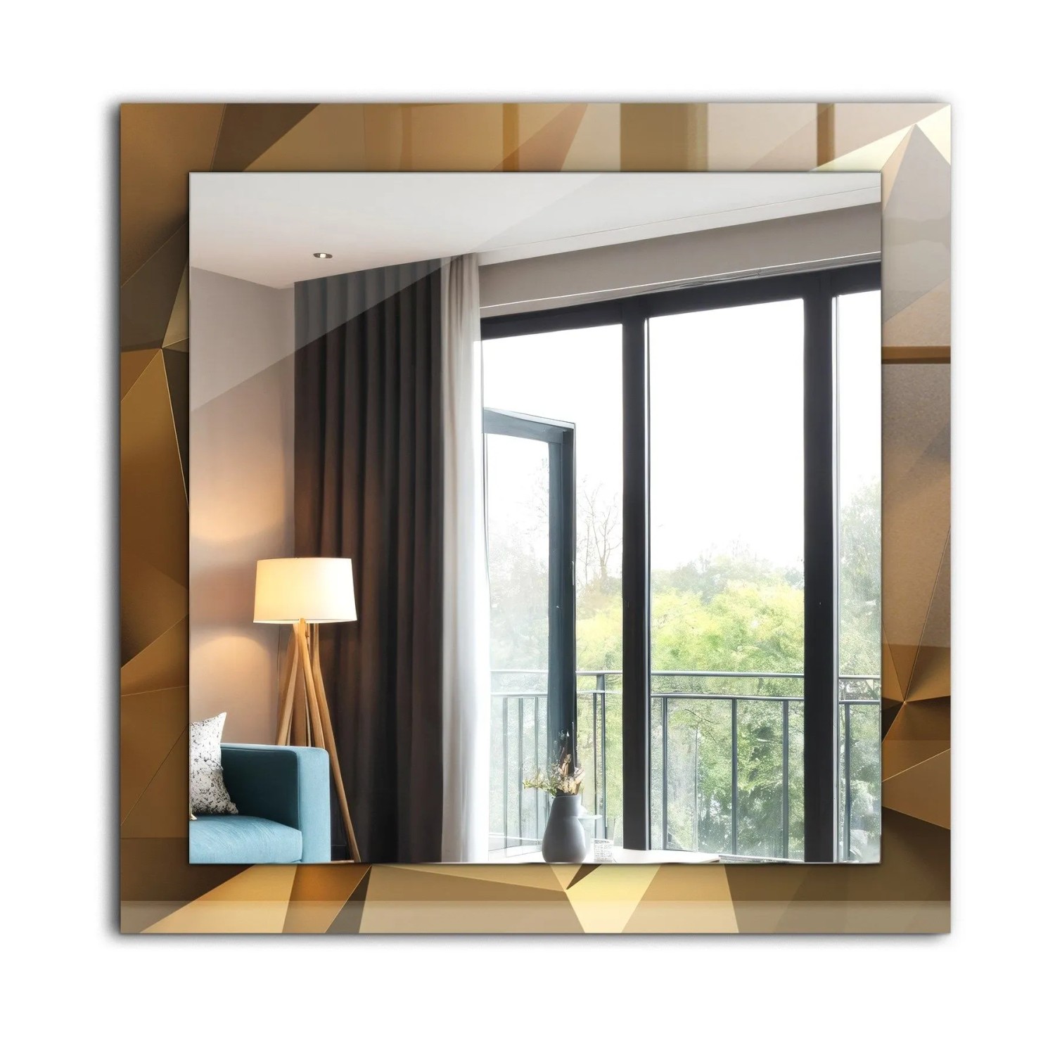 Tulup Bedruckte Spiegel Geometrische Formen Rechteckig Spiegel mit Dekoration 60x60 cm Dekorativer Spiegel Spiegel Ornam...