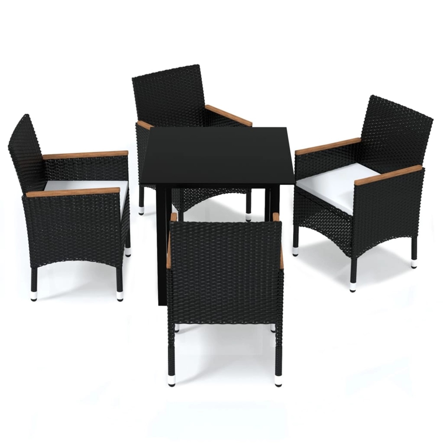 vidaXL 5-tlg Garten-Essgruppe mit Kissen Poly Rattan Schwarz Modell 10