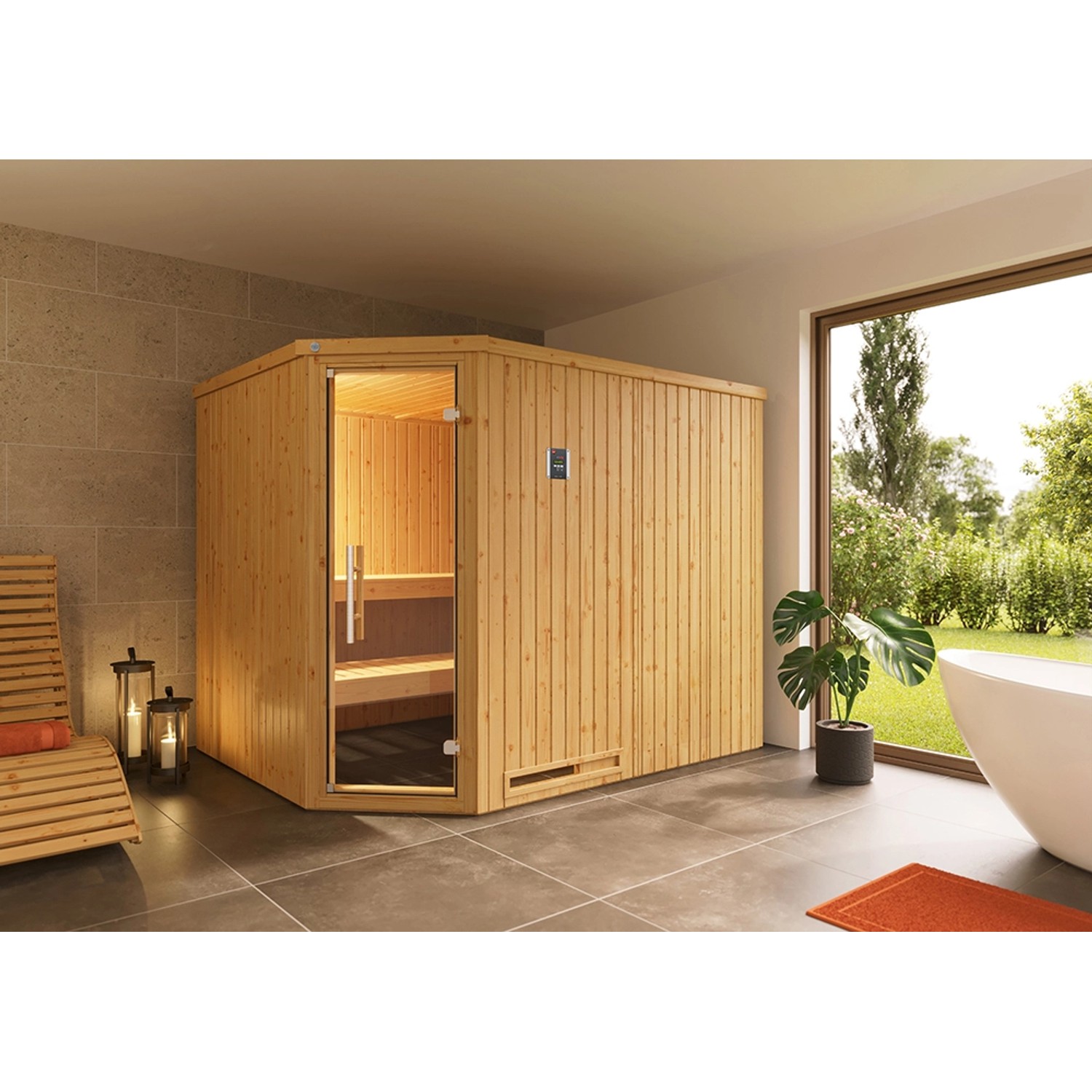 Weka Element-Ecksauna Varberg Gr. 4 GT ohne Ofen Naturbelassen 244 x 194 cm günstig online kaufen