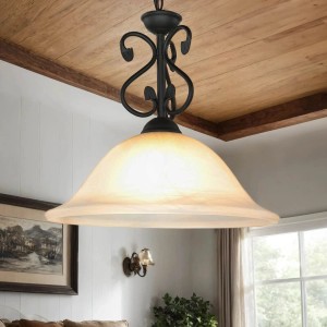 EASYLIGHT Pendelleuchte Metall Glas Ø 40 cm E27 Schwarz Weiß Landhaus Rustikal