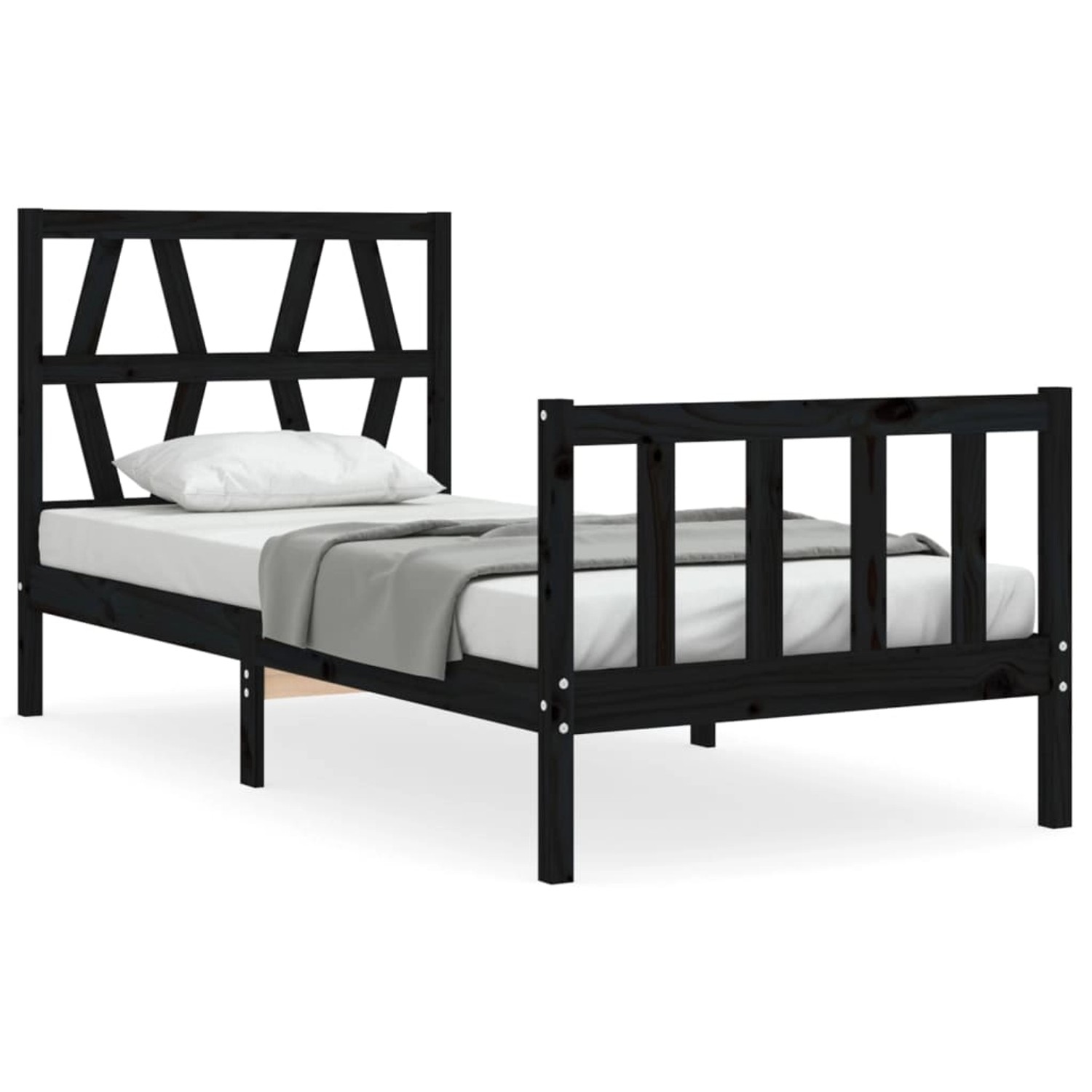 vidaXL Massivholzbett mit Kopfteil Schwarz 3192455 günstig online kaufen