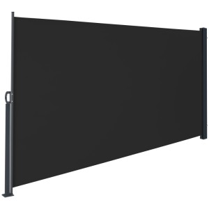 Schwarze Tectake Seitenmarkise 180x300 cm für Terrasse oder Balkon.
