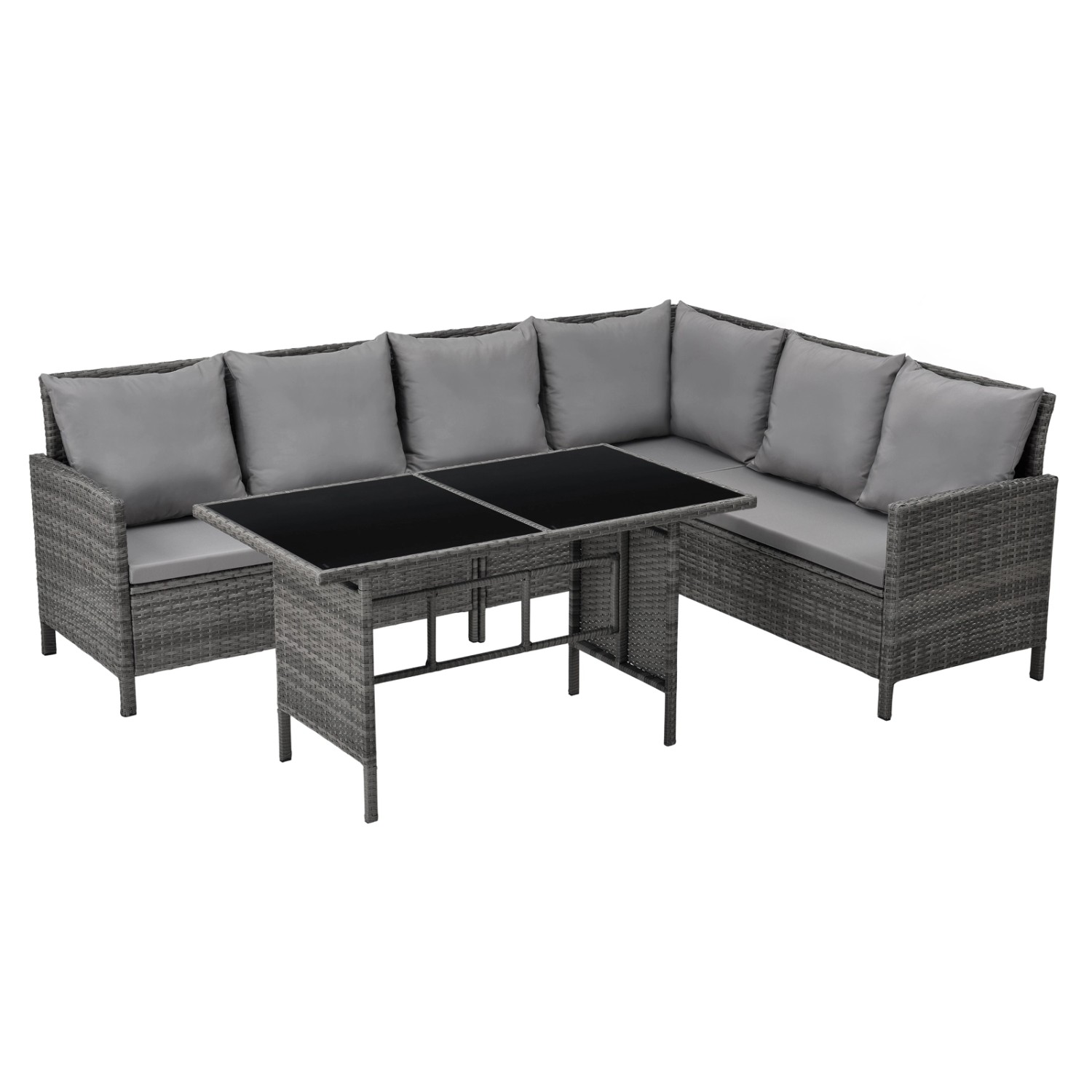 Svita Madison Rattan-Lounge Ecksofa Rattan-Lounge Gartenmöbel-Set Grau günstig online kaufen