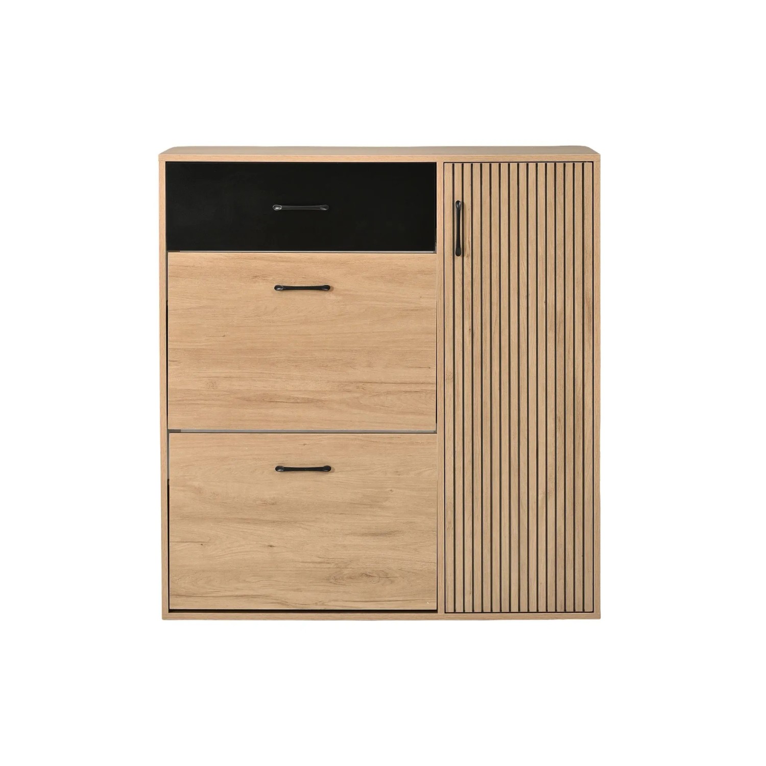 Merax Schuhschrank mit 2 Klapptüren Schublade Schuhkipper Holzoptik 100x35x106 cm