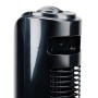 Detailaufnahme: Schwarzer Turmventilator, 81 cm hoch, mit Lüftungsgittern.