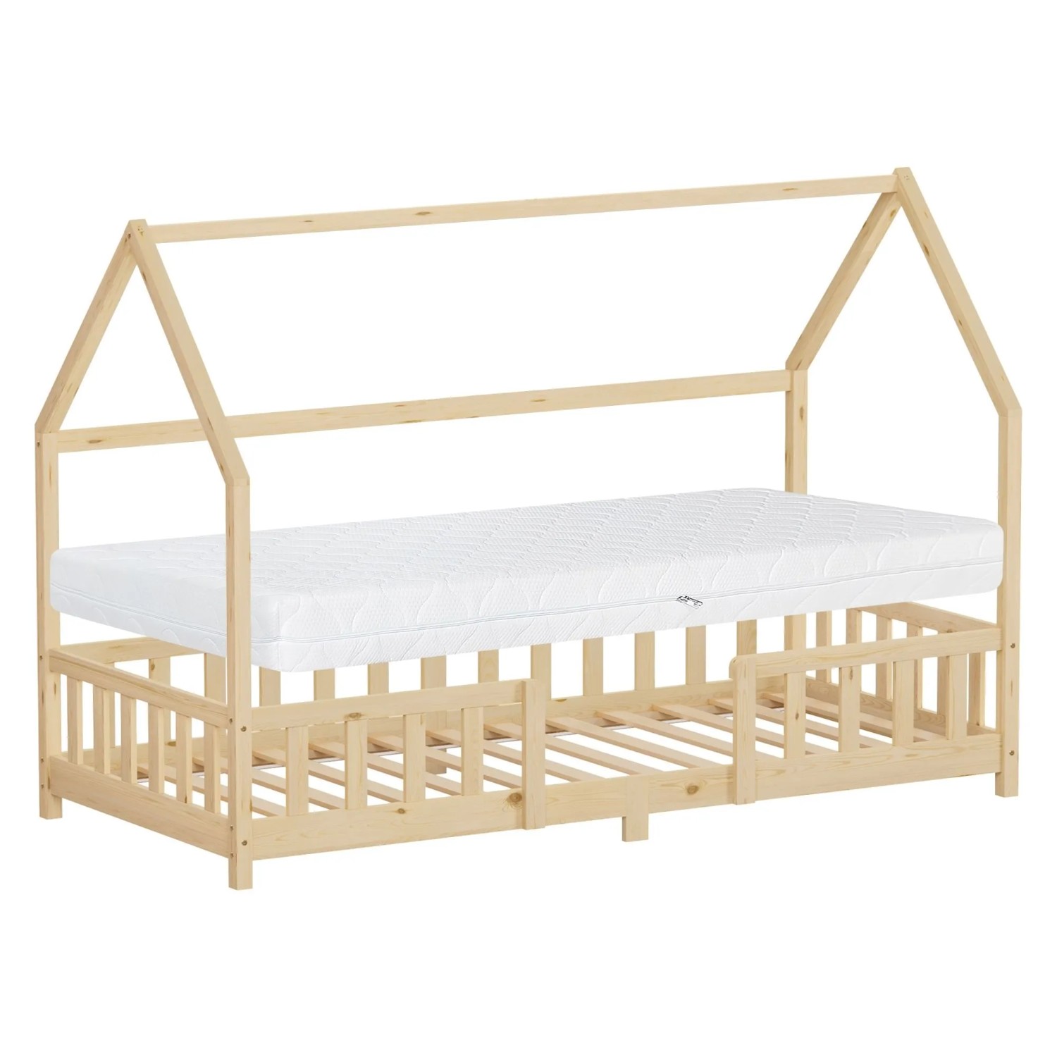 ML-Design Kinderbett 90x200 cm mit Matratze Natur aus Kiefernholz