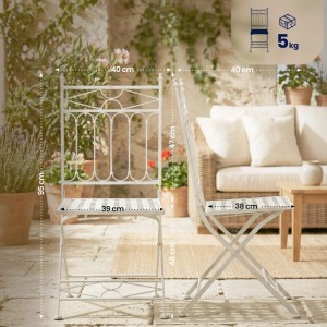 DELUKE Gartenstuhl FINN 40x40x95cm Metall Antik-Weiß Klappstuhl Garten Outdoor-Stuhl
