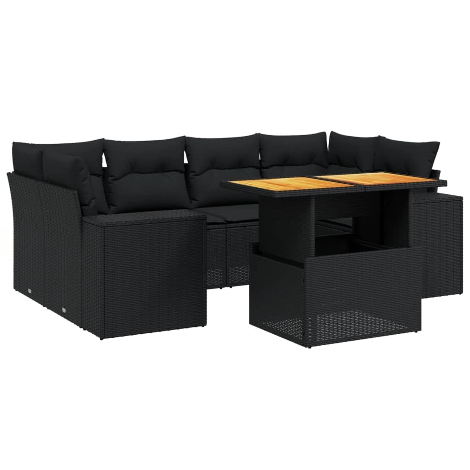 vidaXL 7-Tlg Garten-Sofagarnitur mit Kissen Schwarz Poly Rattan 3272532 günstig online kaufen