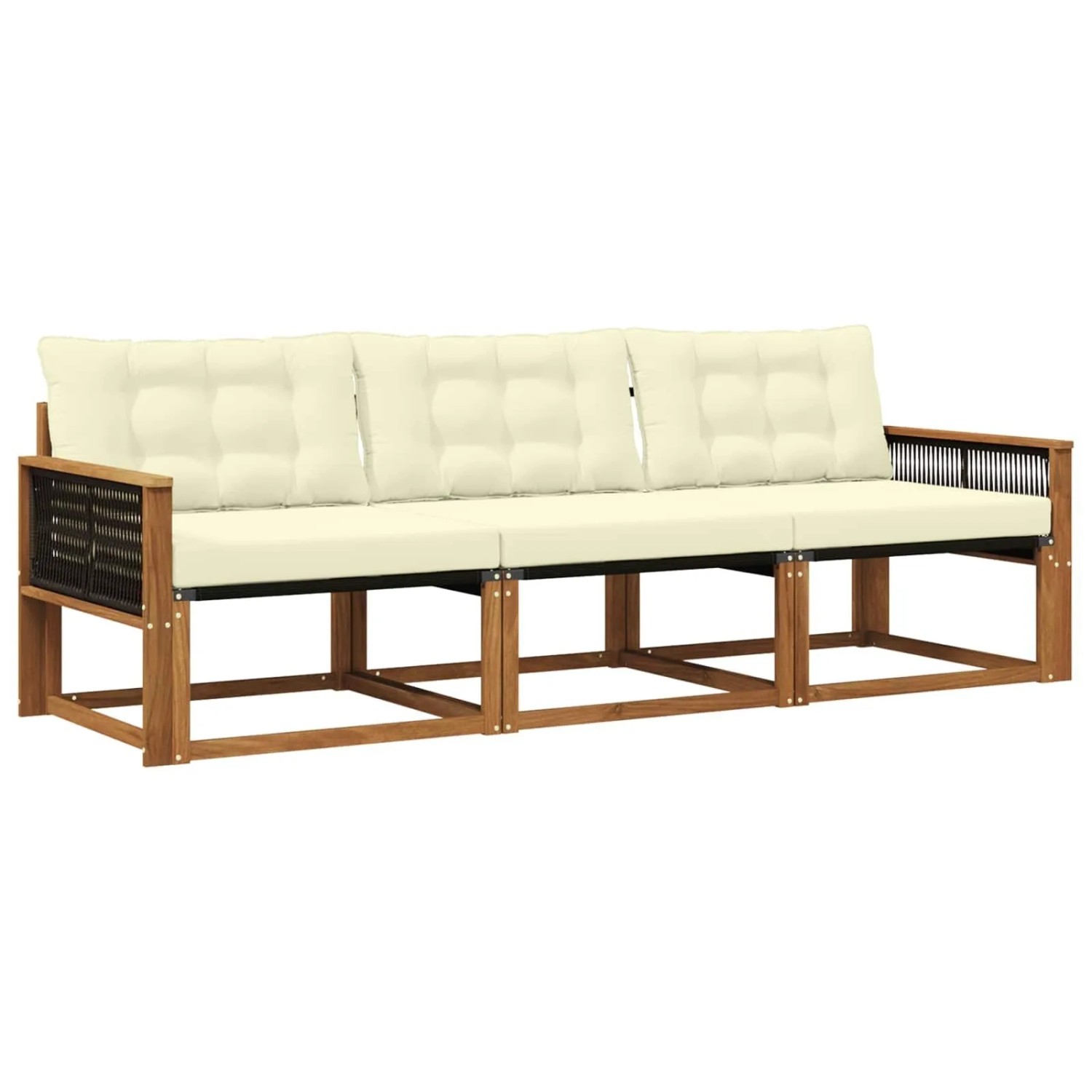 vidaXL Outdoor-Sofagarnitur mit Kissen 3 Stk Natur und Creme 3381214