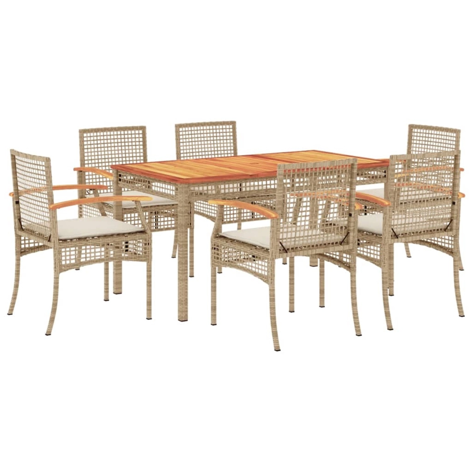 vidaXL 7-Tlg Garten-Essgruppe mit Kissen Beige Poly Rattan 3213581 günstig online kaufen