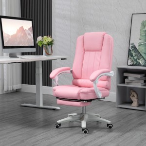 Rosa Vinsetto Chefsessel mit Fußstütze, höhenverstellbar, Liegefunktion. Ergonomischer Bürostuhl aus Kunstleder.