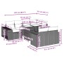 Graue 11-teilige vidaXL Garten-Sofagarnitur aus Polyrattan mit Kissen und Tisch.