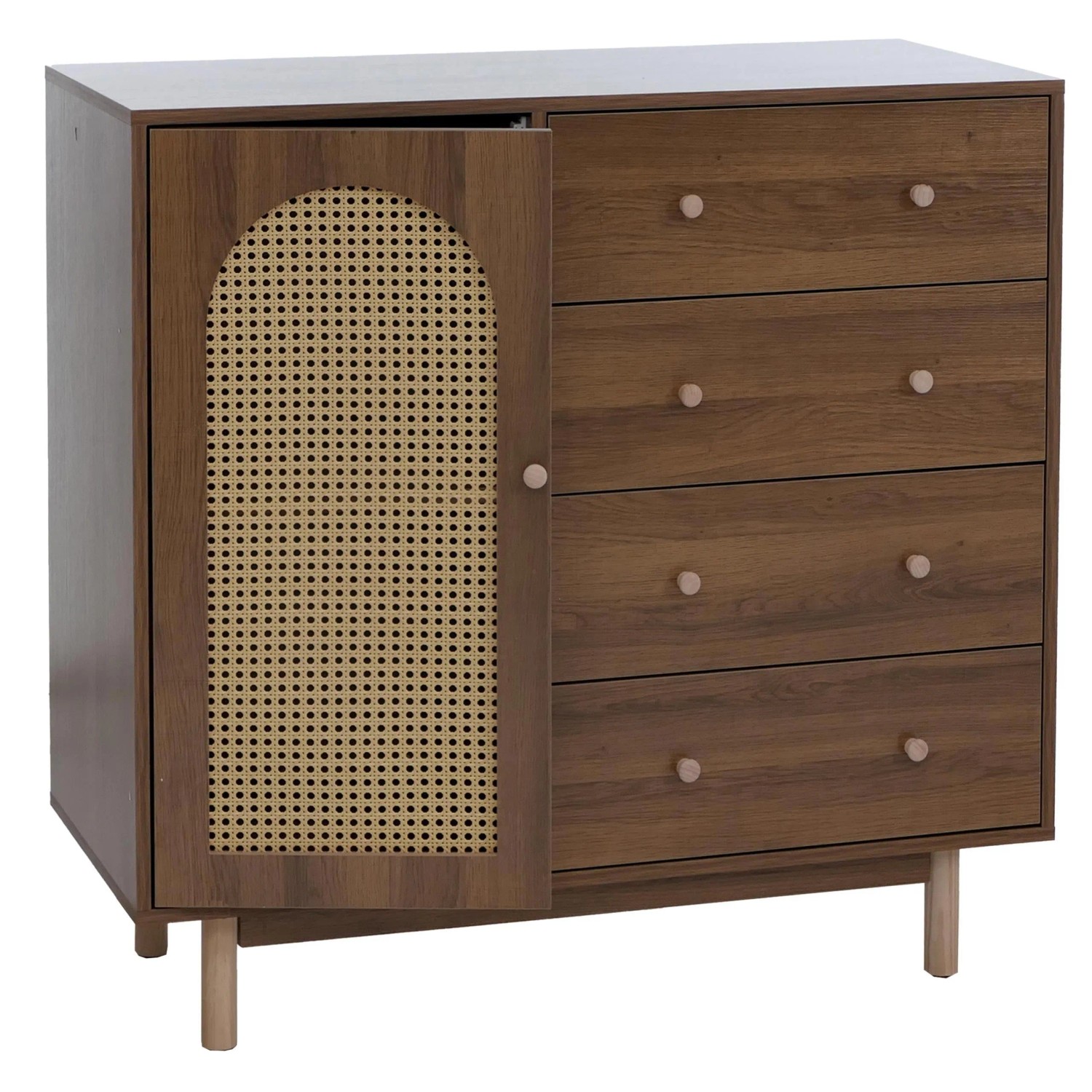 MCW Kommode P52 Poly-Rattan MDF Melamin 95x100x40cm Braun