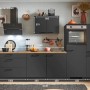 Moderne pino Küchenzeile in Grafit, 310 cm breit, mit Elektrogeräten und Seitenschrank. Inklusive Spüle und Armatur.