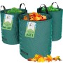 TTL GARDEN Gartensack 272L 3er Set, grüne Laubsäcke mit Griffen gefüllt mit Gartenabfällen.