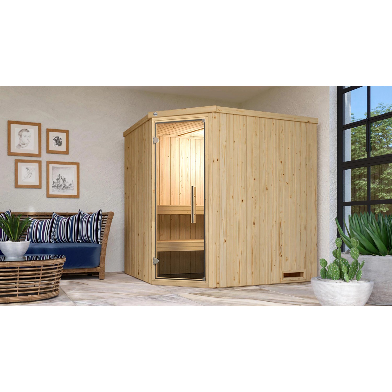 Weka Element-Ecksauna Varberg 2 Sparset 5,4 kW Kompakt Glastür günstig online kaufen