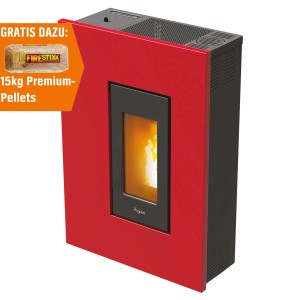 PEGASO Pelletofen Madison, Stahl Bordeaux, 5,3 kW mit Automatik + 15kg Pellets.