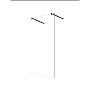 Freistehende Glas Duschwand Hagen 58x200cm mit 2 schwarzen Haltern.
