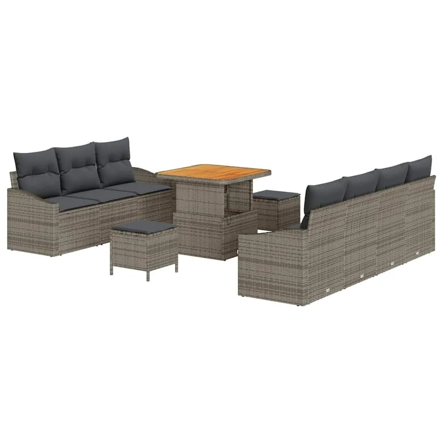 vidaXL Garten-Sofa-Set mit Kissen mit Speicher 10-Tlg Grau 3364568