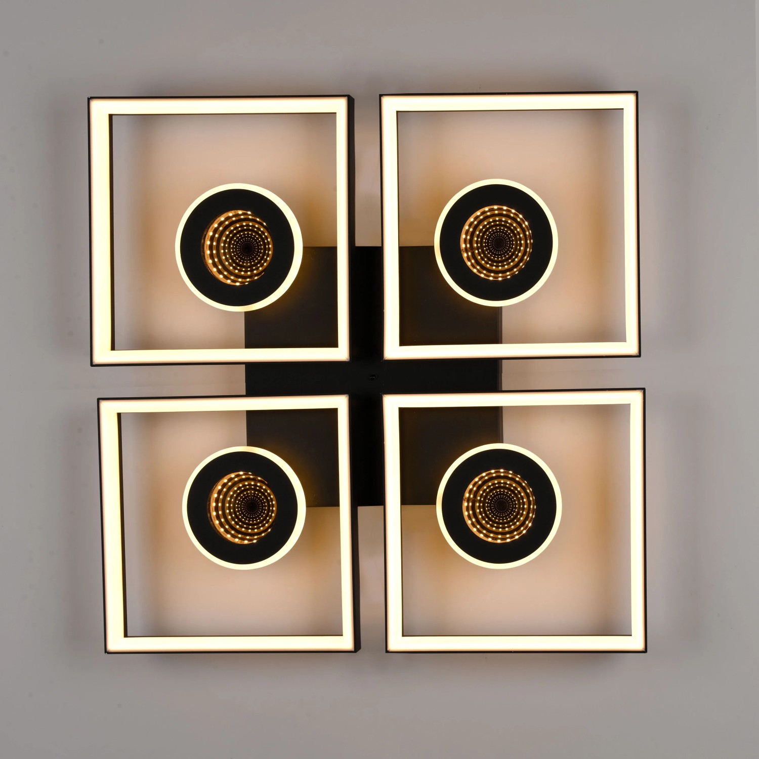 Moderne, schwarze LED-Deckenleuchte Traforo mit Tunnel-Effekt und quadratischem Design.