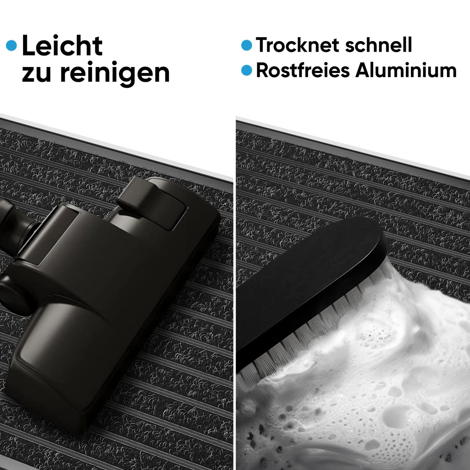 Björn&Schiller Fußmatte für Außenbereich. Einfache Reinigung mit Staubsauger oder Bürste. Schwarzer Aluminiumrand, schnell trocknend.