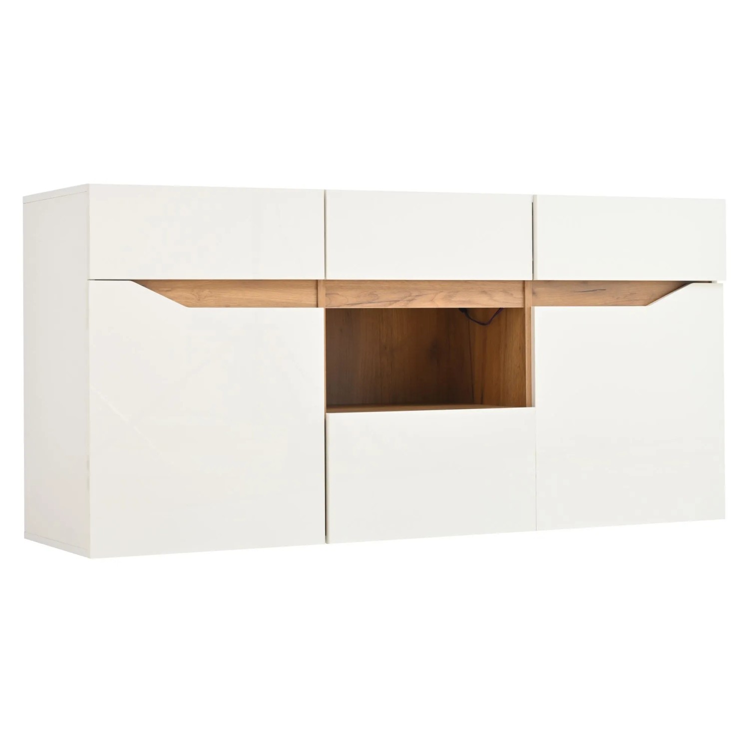 okwish Sideboard mit 4 Schubladen LED Beleuchtung Wohnzimmer 140x70x40cm Weiß